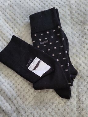 Nwt BOSS 2pk Dress Socks - Black & Black With Print